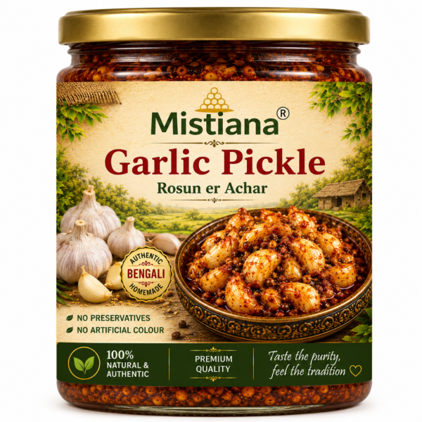 Mistiana Garlic Pickle 250 Gm made with Pure mustard oil | Traditional Bengali Rosun Achar | Village Made Garlic Pickle